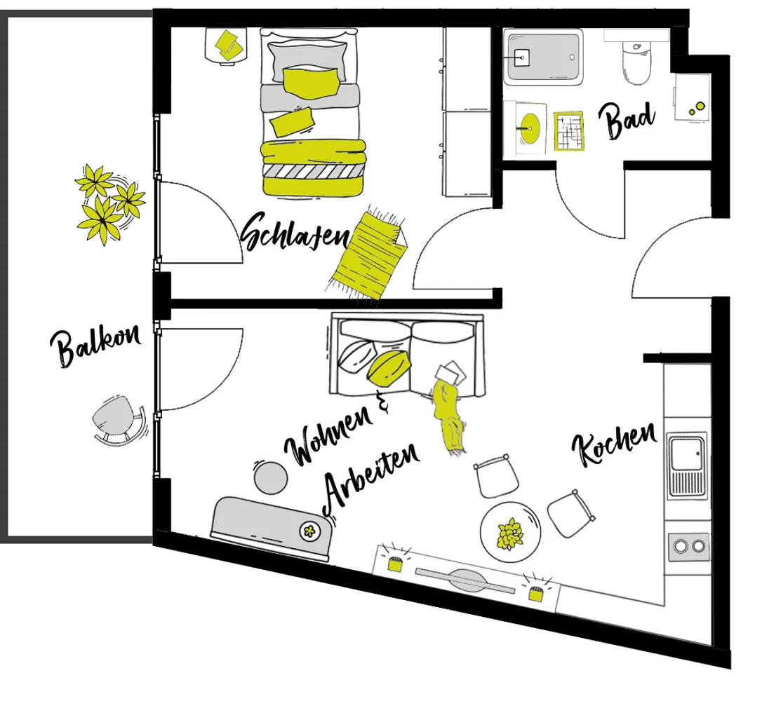 2 Zimmer Wohnung mit 41 m² in Neu-Ulm – Bild 1