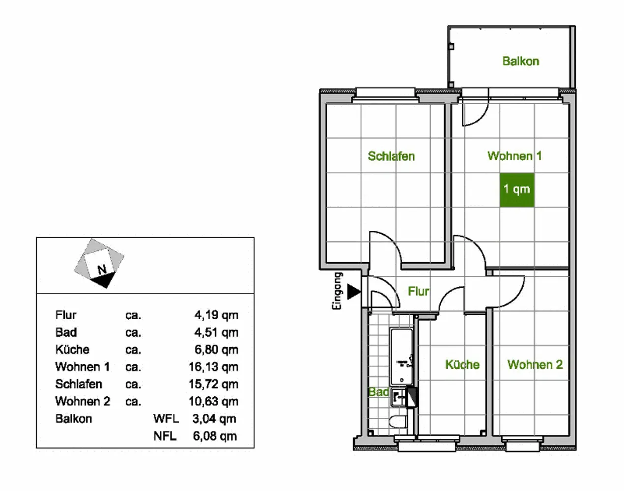 3 Zimmer Wohnung mit 61 m² in Dresden – Bild 2