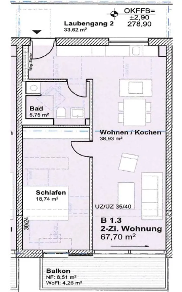 2 Zimmer Wohnung mit 68 m² in Fulda – Bild 2