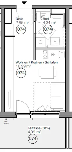 Studio mit 27 m² in München – Bild 4
