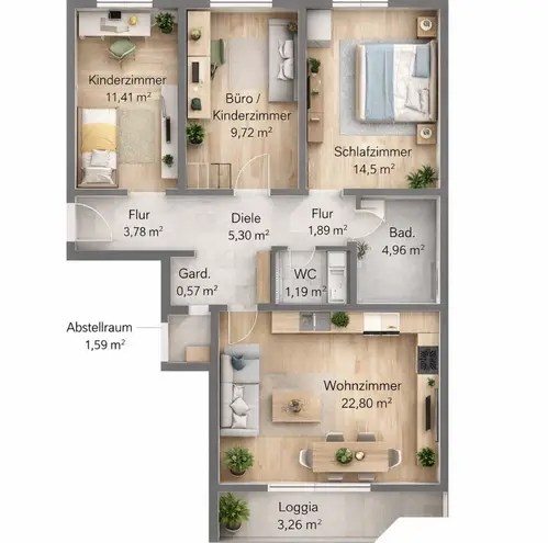 4 Zimmer Wohnung mit 80 m² in Augsburg – Bild 2