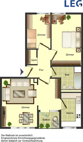 3 Zimmer Wohnung mit 67 m² in Düsseldorf – Bild 2