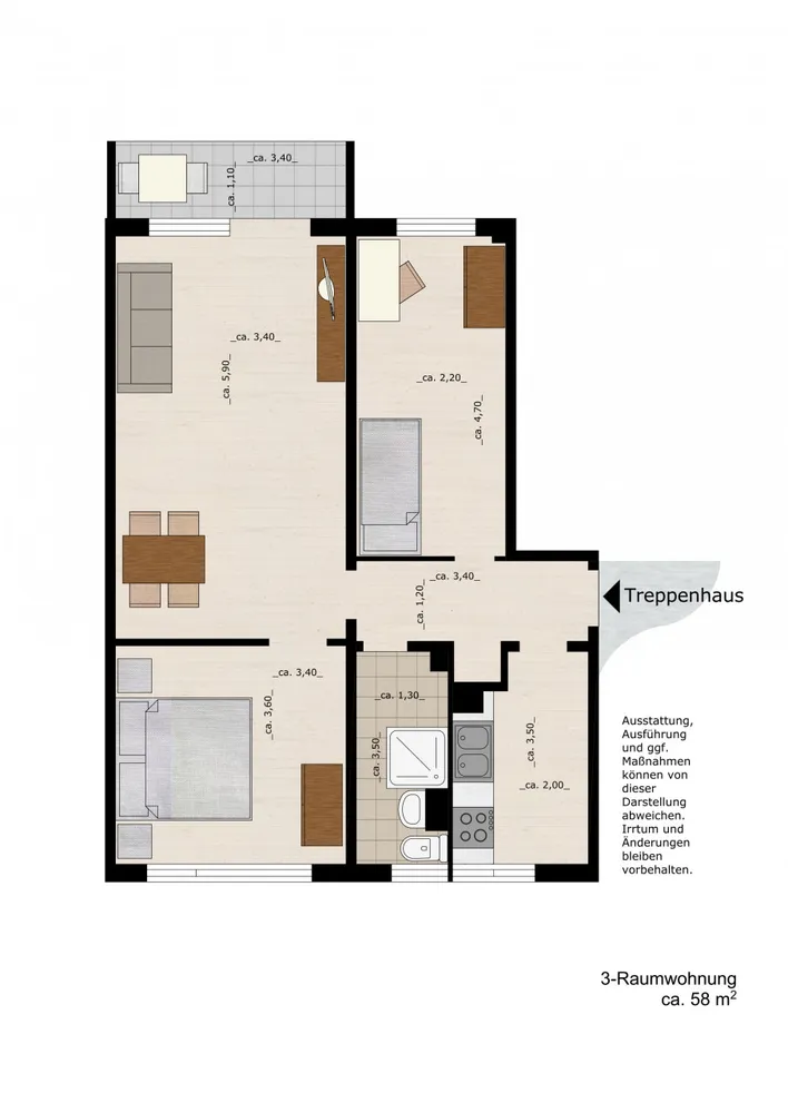 3 Zimmer Wohnung mit 58 m² in Dessau-Roßlau – Bild 2