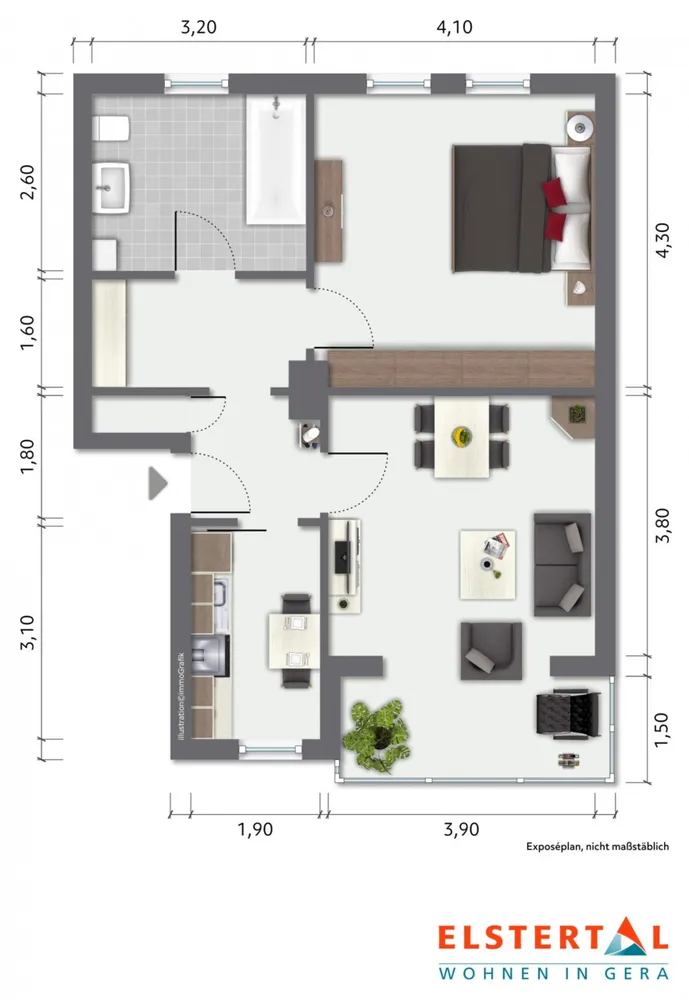 2 Zimmer Wohnung mit 59 m² in Gera – Bild 2