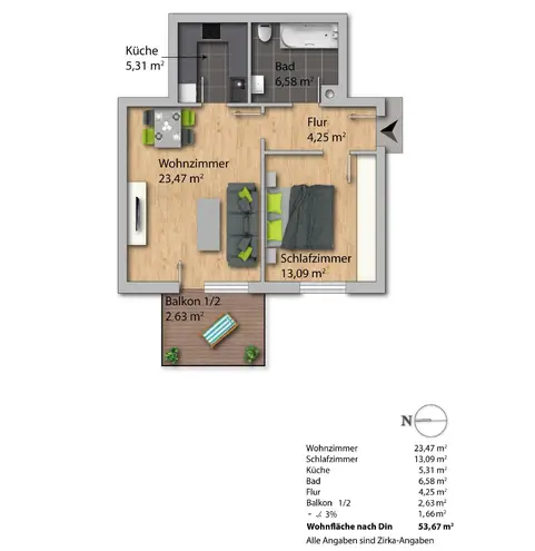 2 Zimmer Wohnung mit 54 m² in Augsburg – Bild 2