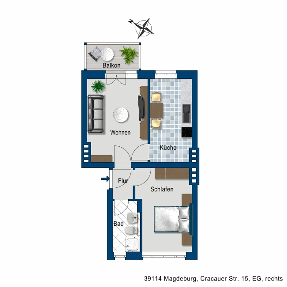 2 Zimmer Wohnung mit 45 m² in Magdeburg – Bild 2