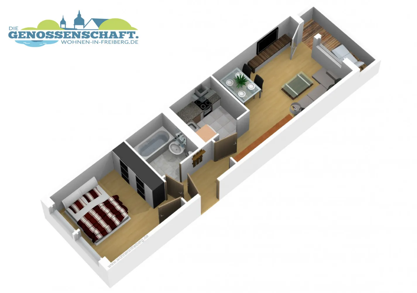 2 Zimmer Wohnung mit 43 m² in Freiberg – Bild 2