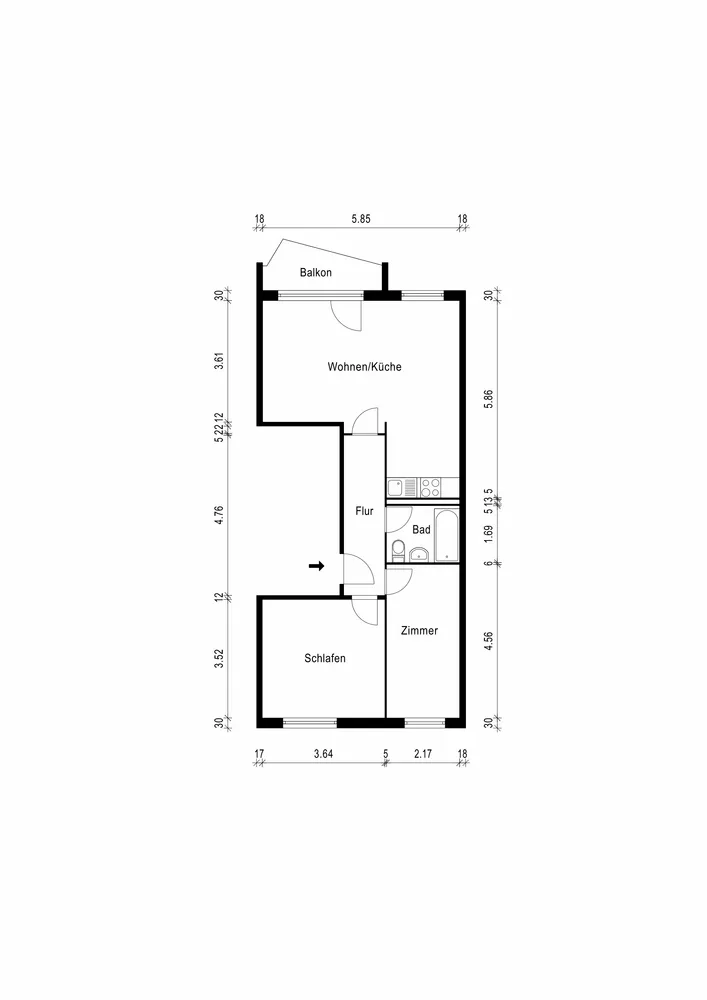 3 Zimmer Wohnung mit 61 m² in Erfurt – Bild 2
