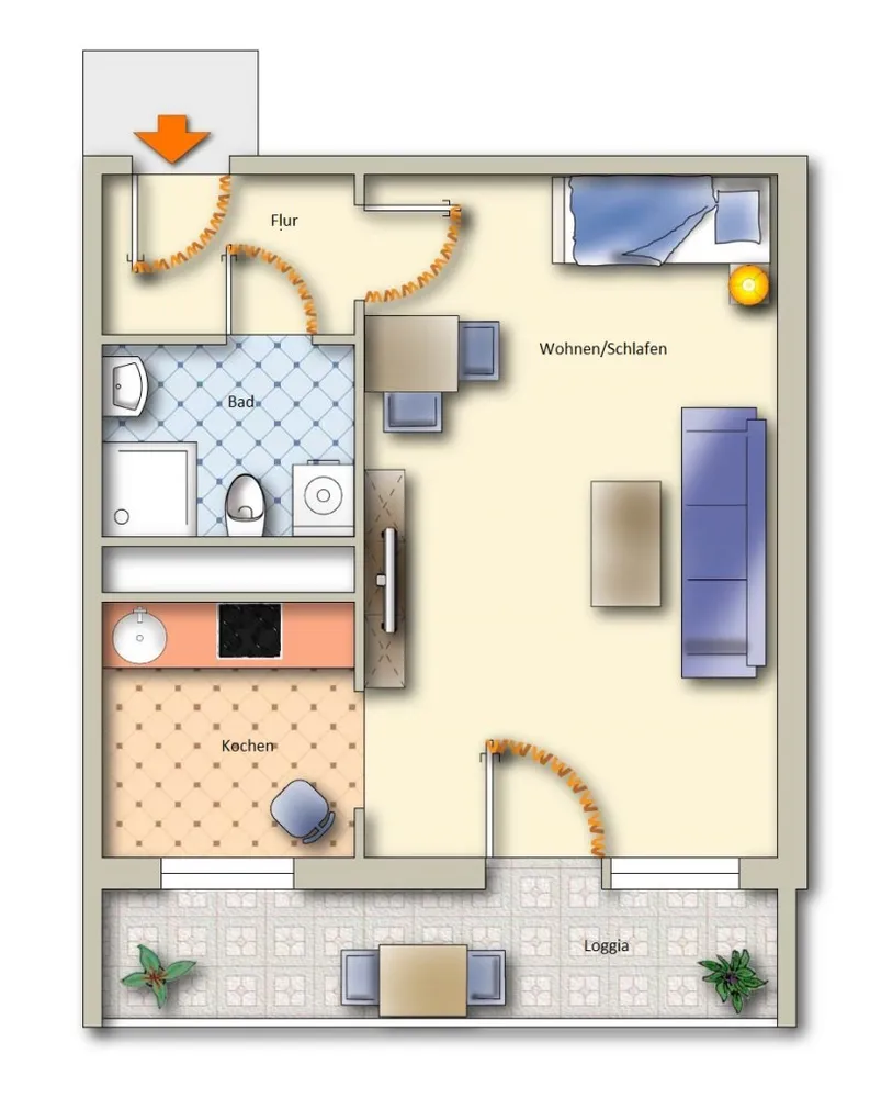 1 Zimmer Wohnung mit 36 m² in Freiberg – Bild 2