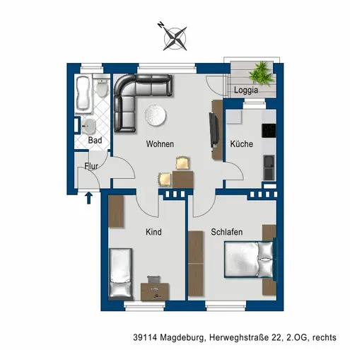 3 Zimmer Wohnung mit 58 m² in Magdeburg – Bild 2