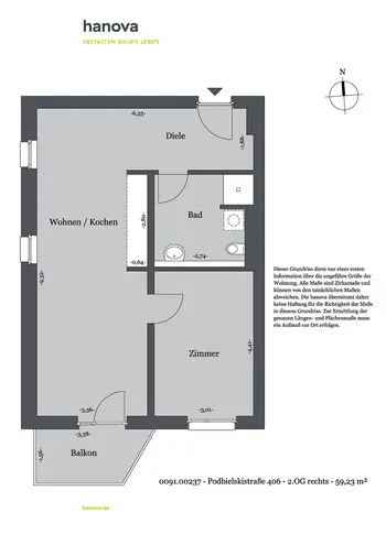 2 Zimmer Wohnung mit 59 m² in Hannover – Bild 2