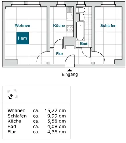 2 Zimmer Wohnung mit 39 m² in Erfurt – Bild 2