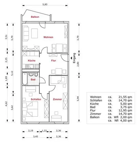 3 Zimmer Wohnung mit 74 m² in Erfurt – Bild 2