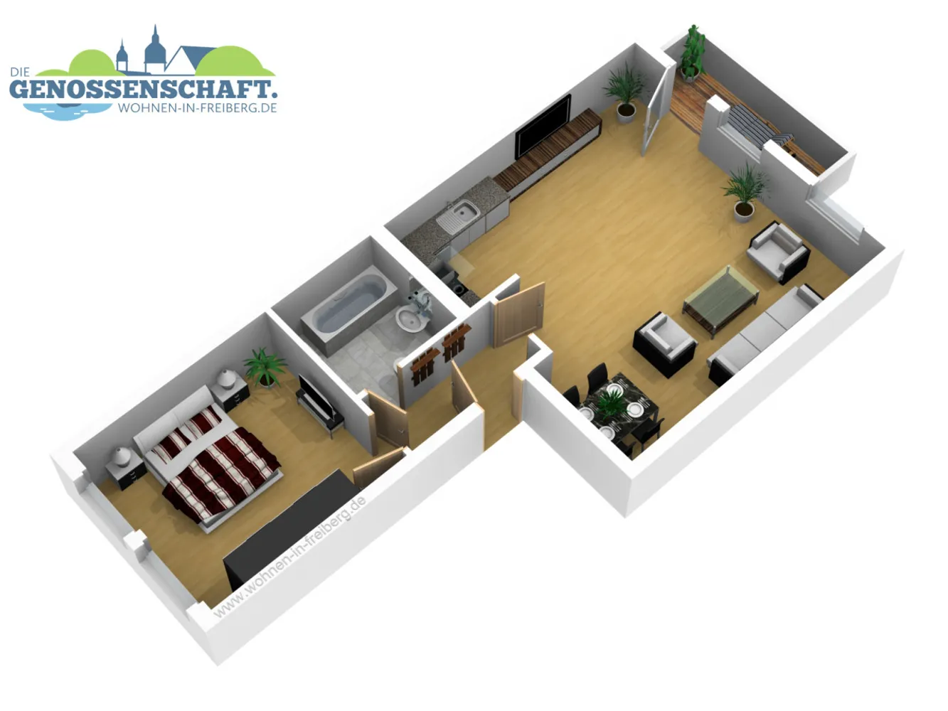 2 Zimmer Wohnung mit 55 m² in Freiberg – Bild 2