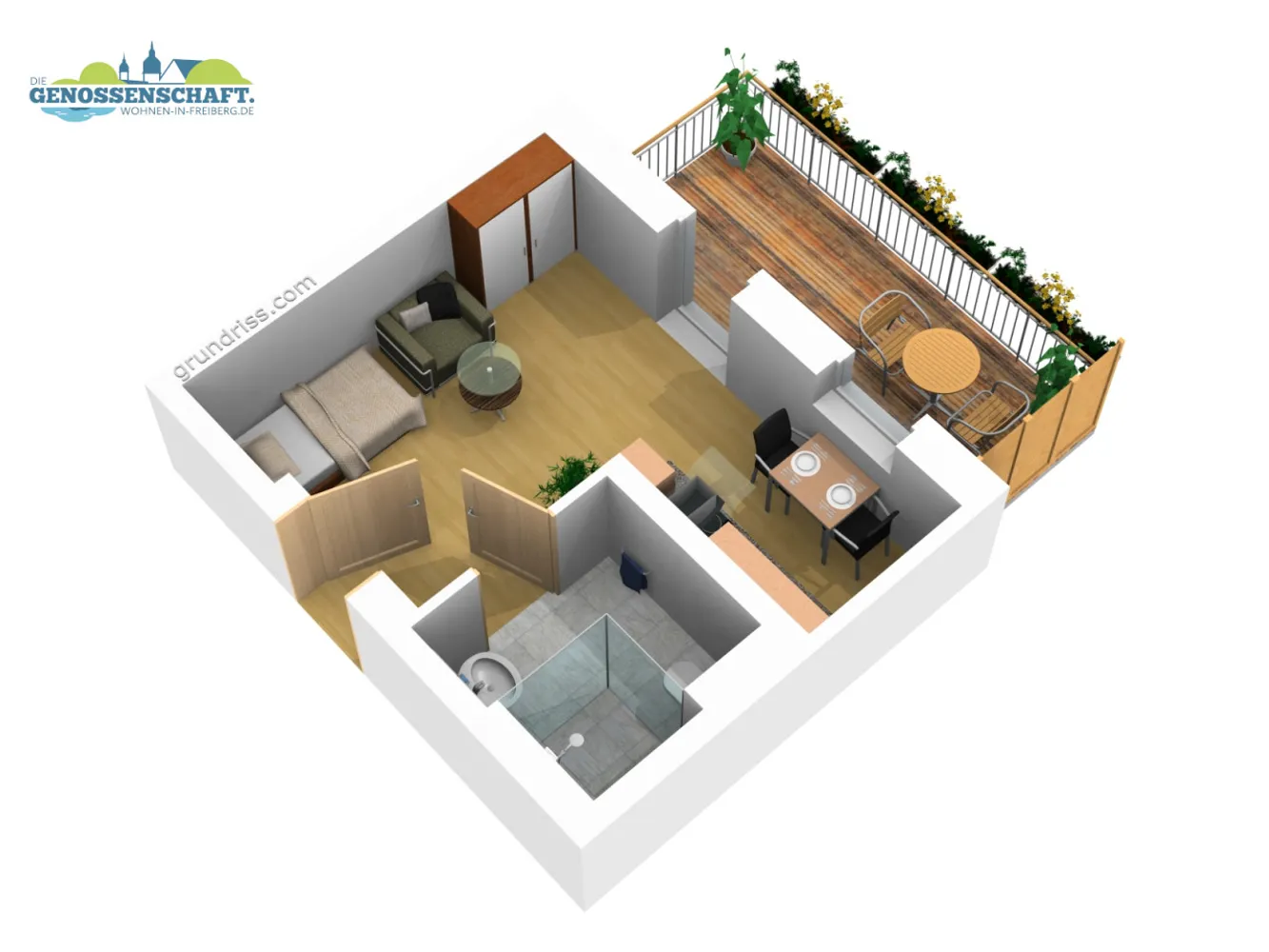 1 Zimmer Wohnung mit 25 m² in Freiberg – Bild 2