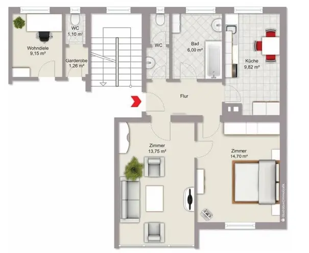 3 Zimmer Wohnung mit 63 m² in Stuttgart – Bild 2