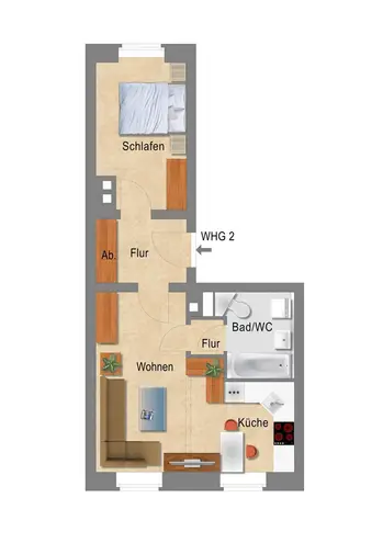 2 Zimmer Wohnung mit 44 m² in Leipzig – Bild 2