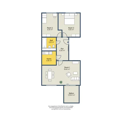 3 Zimmer Wohnung mit 58 m² in Leipzig – Bild 2