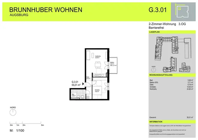 2 Zimmer Wohnung mit 55 m² in Augsburg – Bild 3