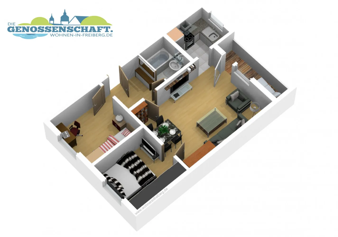 3 Zimmer Wohnung mit 66 m² in Freiberg – Bild 2