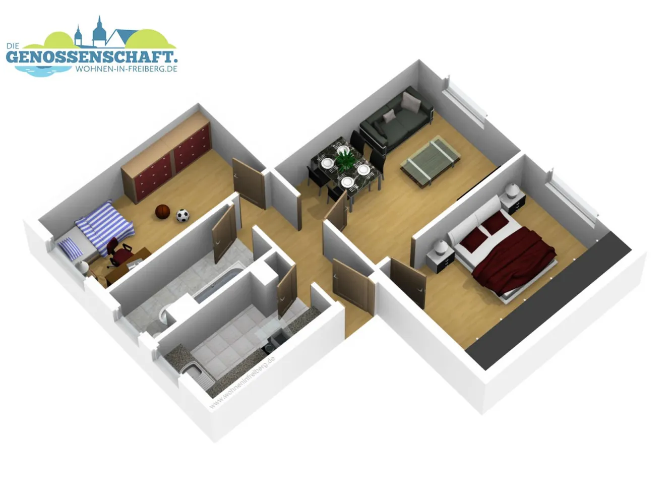 3 Zimmer Wohnung mit 56 m² in Freiberg – Bild 2