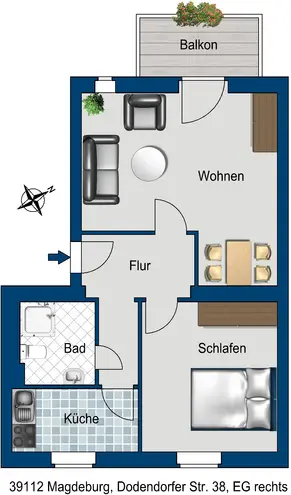 2 Zimmer Wohnung mit 51 m² in Magdeburg – Bild 2