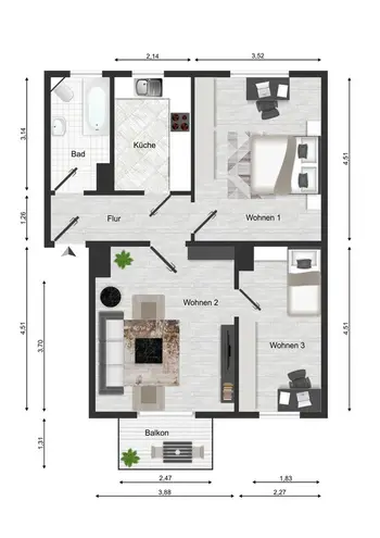 3 Zimmer Wohnung mit 58 m² in Magdeburg – Bild 2