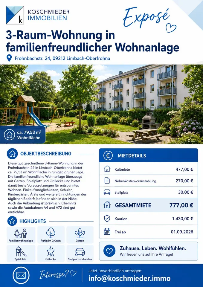 3 Zimmer Wohnung mit 80 m² in Limbach-Oberfrohna – Bild 1