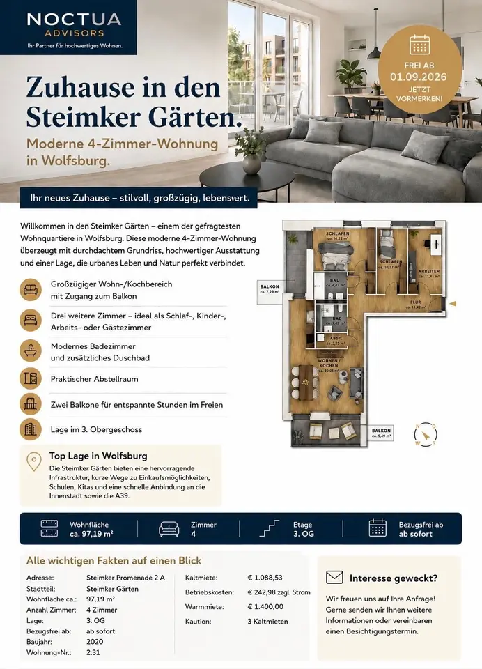 4 Zimmer Wohnung mit 97 m² in Wolfsburg – Bild 3