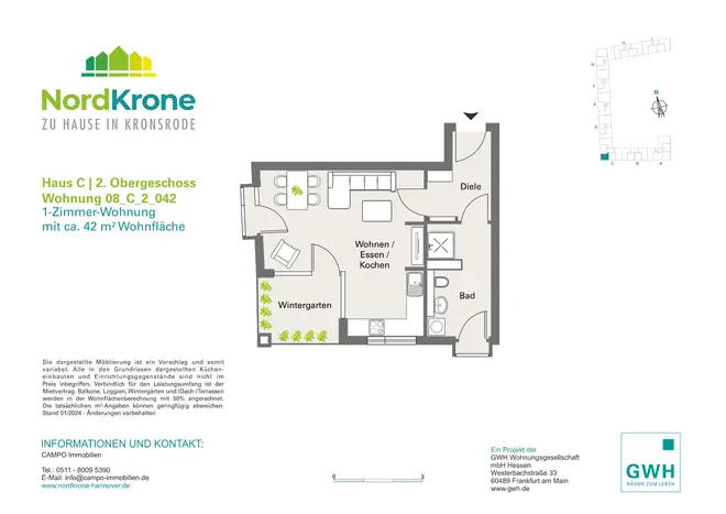 1 Zimmer Wohnung mit 41 m² in Hannover – Bild 1