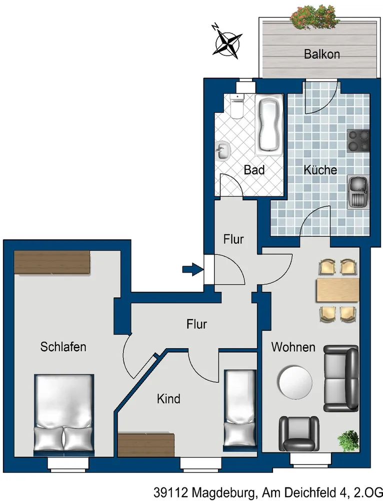 3 Zimmer Wohnung mit 66 m² in Magdeburg – Bild 2