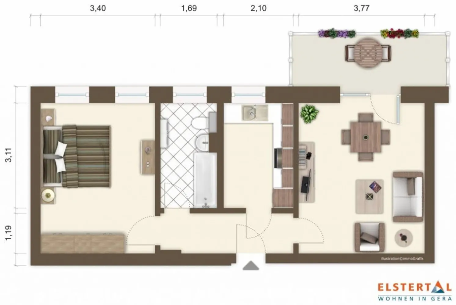 2 Zimmer Wohnung mit 50 m² in Gera – Bild 2