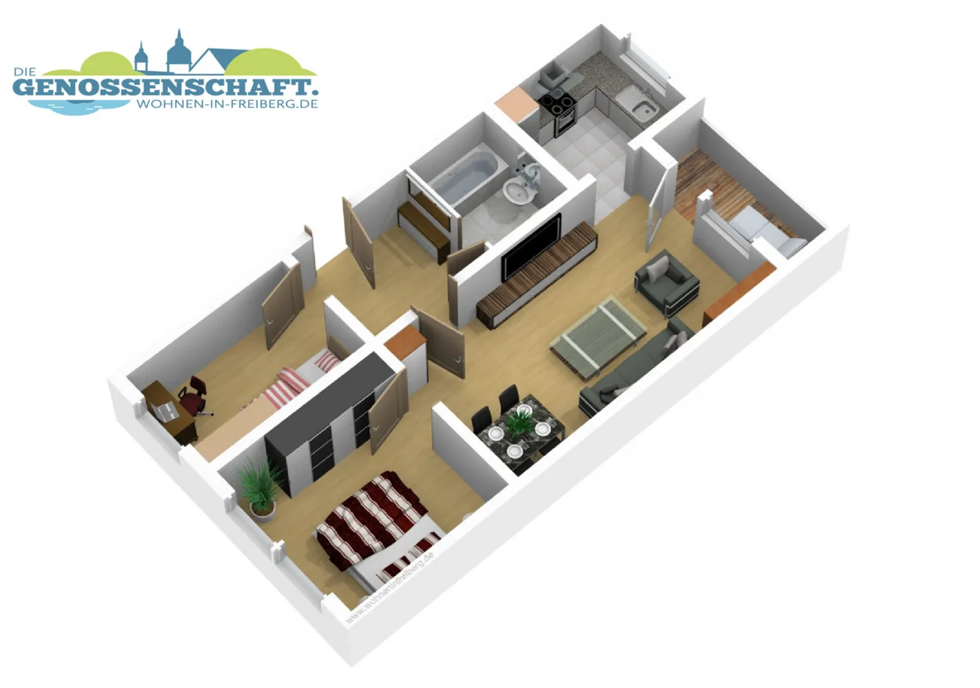 3 Zimmer Wohnung mit 55 m² in Freiberg – Bild 2