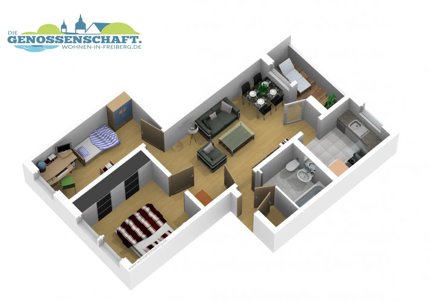 3 Zimmer Wohnung mit 55 m² in Freiberg – Bild 2