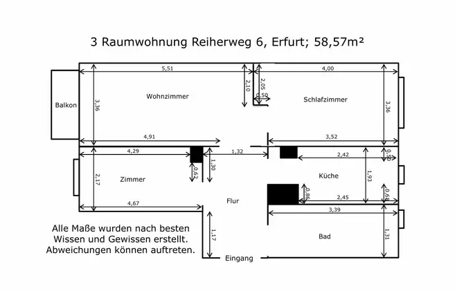 3 Zimmer Wohnung mit 59 m² in Erfurt – Bild 2