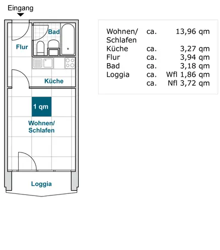 1 Zimmer Wohnung mit 26 m² in Dresden – Bild 2