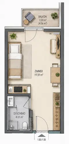 1 Zimmer Wohnung mit 26 m² in Augsburg – Bild 11