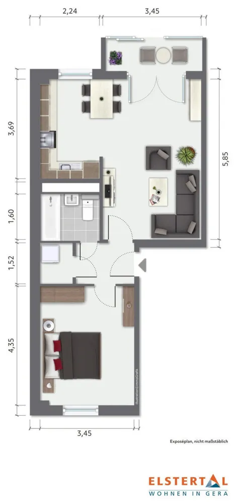2 Zimmer Wohnung mit 55 m² in Gera – Bild 2