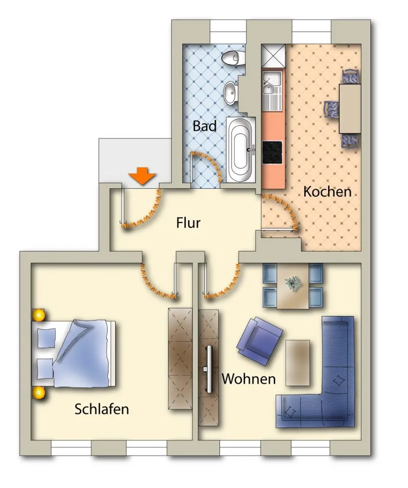 2 Zimmer Wohnung mit 60 m² in Freiberg – Bild 2